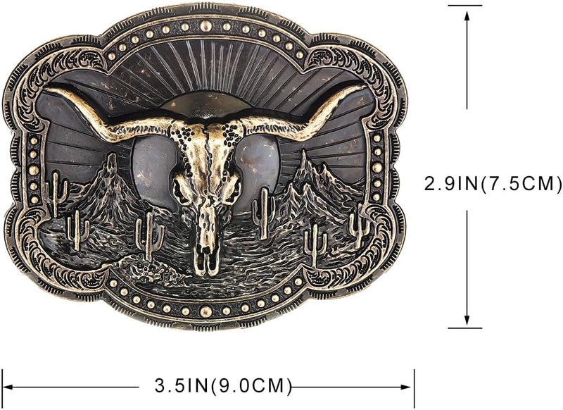 YOQUCOL American Western Cowboy Belt Buckle Bronze Longhorn Bull Head Belt Buckle For Men - Image 3